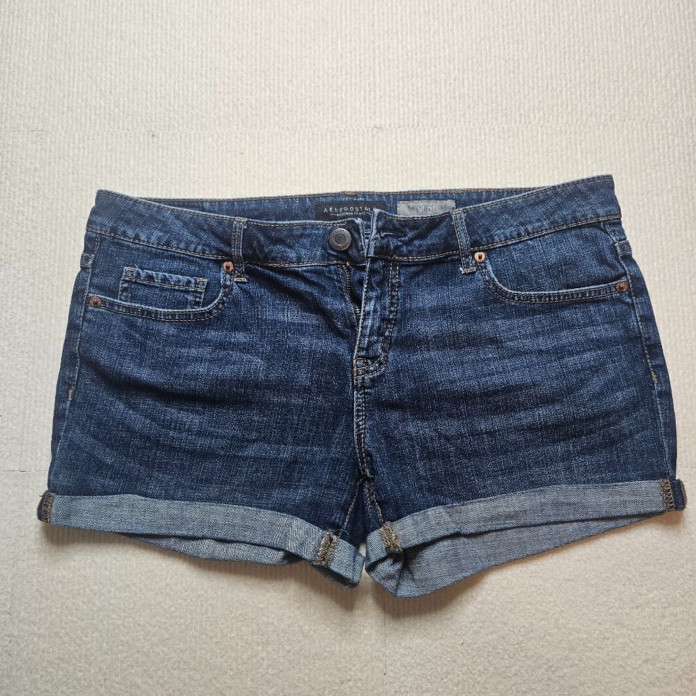Aeropostale Dark Wash Rolled Cuff Denim Shorts